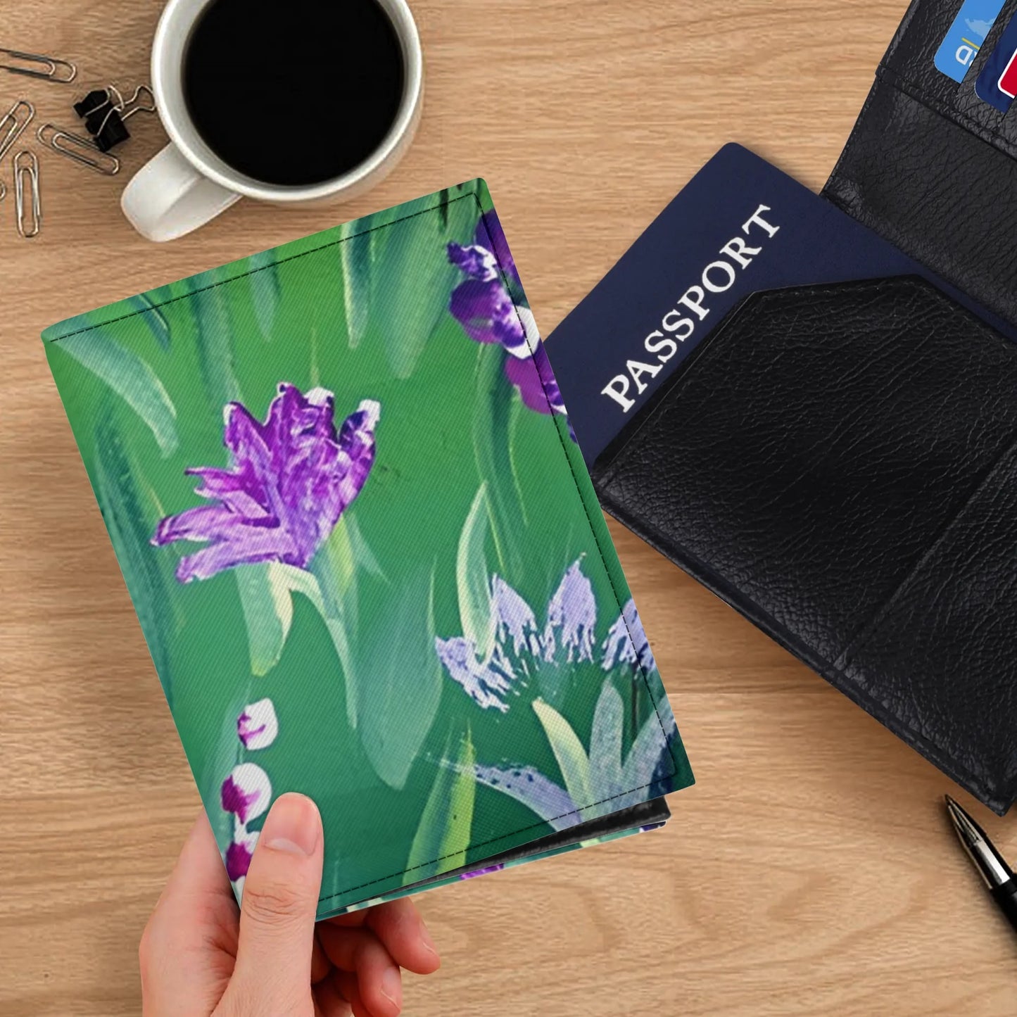 Leather Passport Case Business Name ID Card Holder