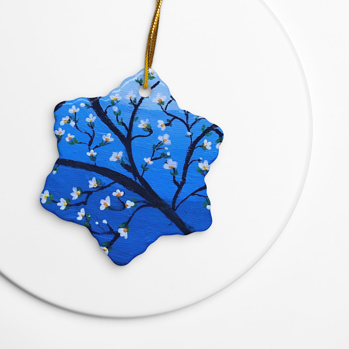 White Blossom Ceramic Ornament – view 4