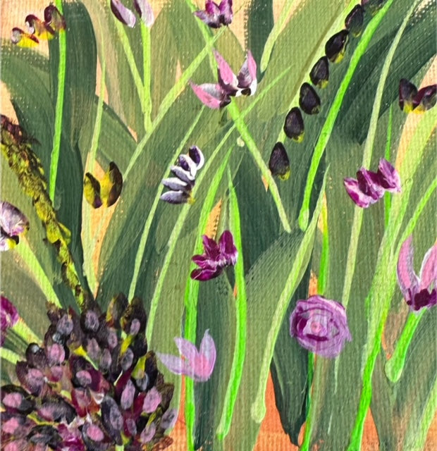 Purple Flowers on Orange Painting