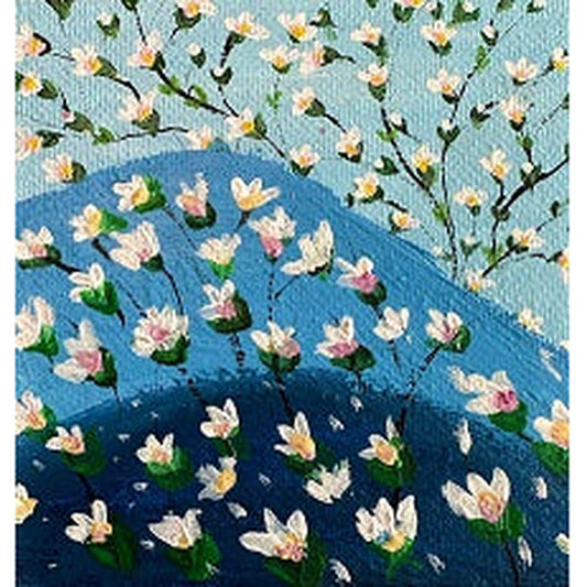 White Flowers on Blue Painting