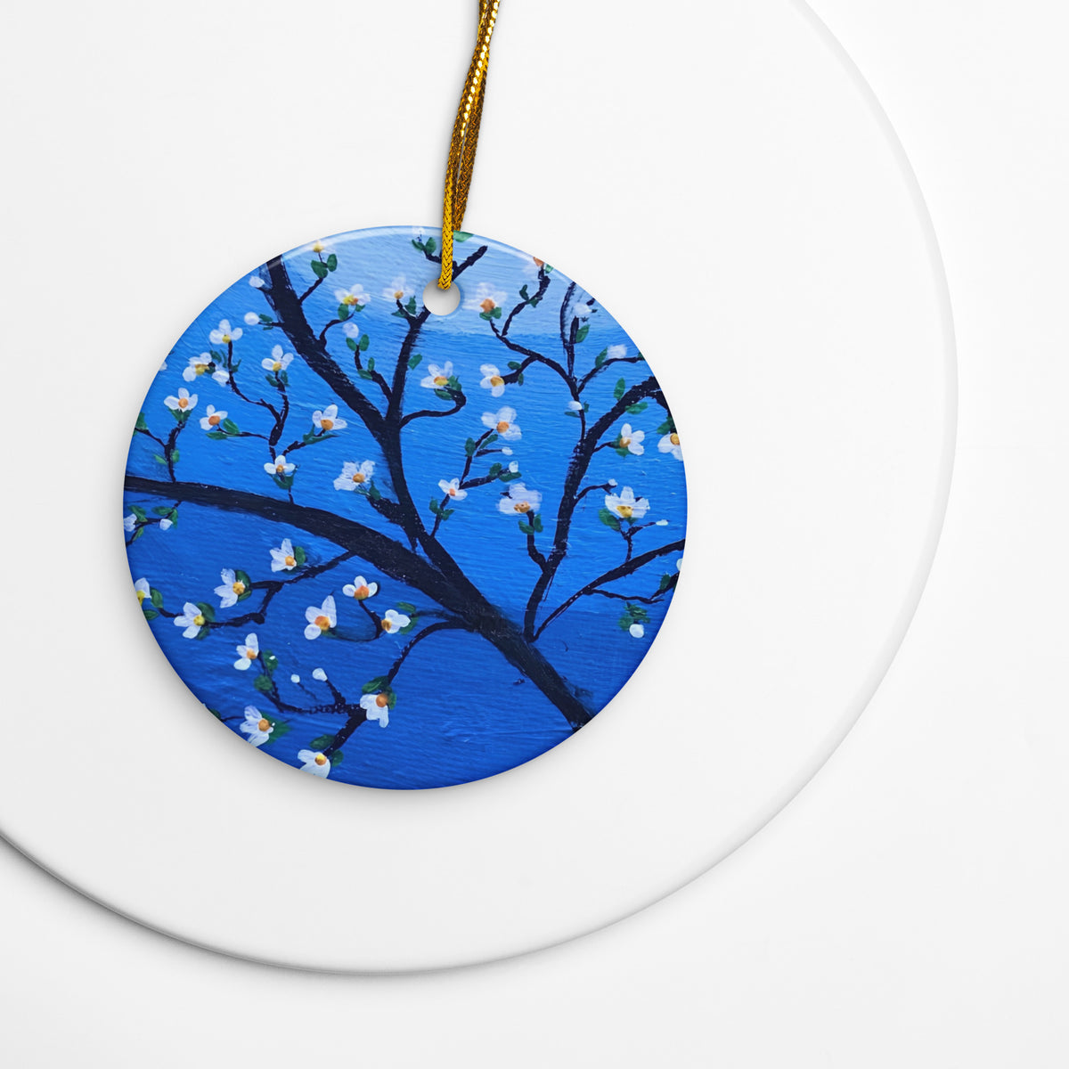 White Blossom Ceramic Ornament – view 2