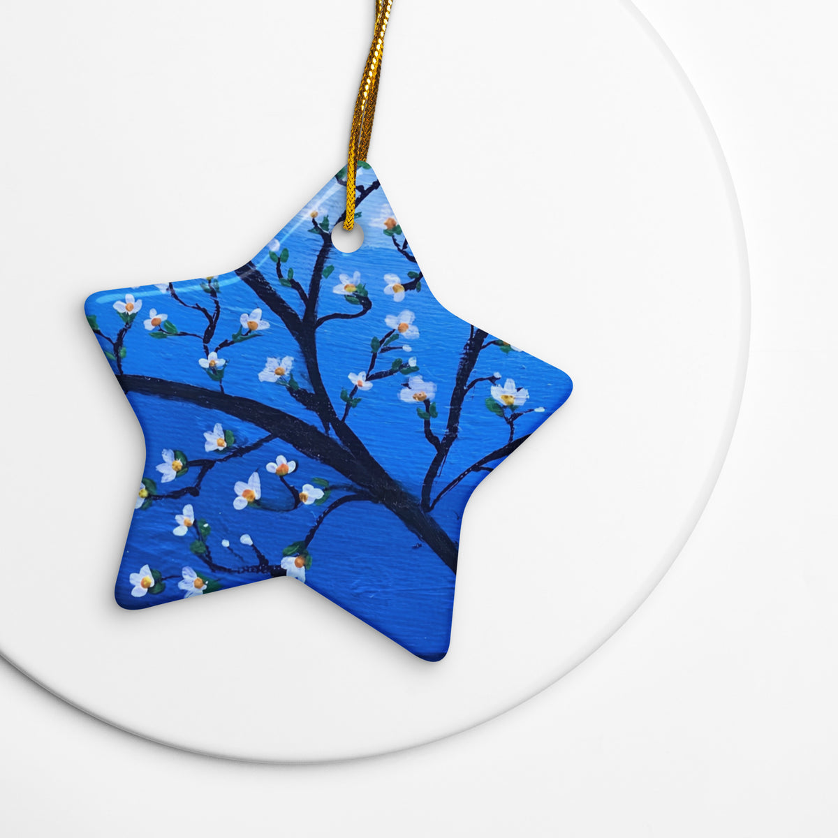 White Blossom Ceramic Ornament by Barbara Goodman