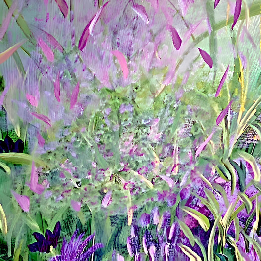 The painting "Misty Lavender Garden" – original art by Barbara Goodman
